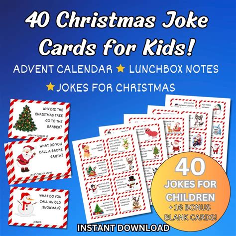 40 Printable Christmas Joke Cards for Kids Perfect for Advent Calendars and Lunchboxes Fun ...