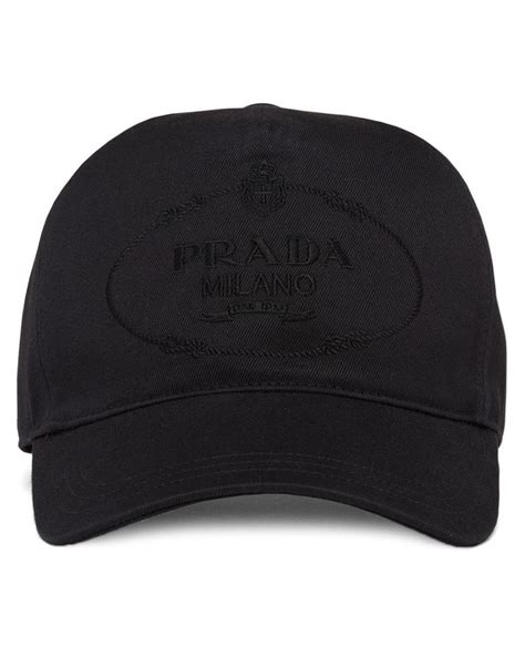 Prada Cotton Embroidered Logo Baseball Cap in Black - Lyst