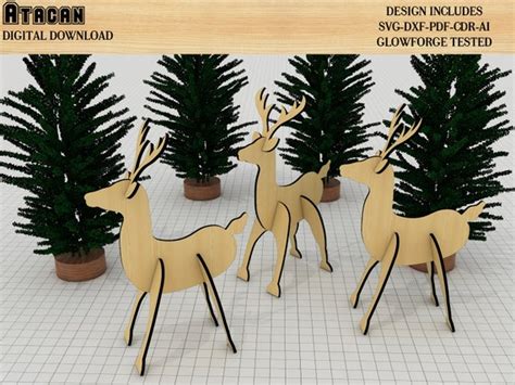 3d Christmas Deer Puzzle Wood Laser Cut Template Reindeer | Etsy UK