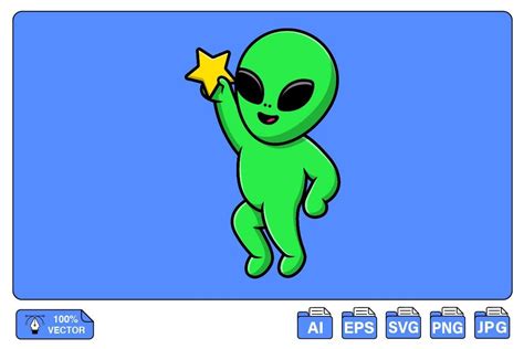 Cute Alien Flying Holding Star Cartoon Graphic by mokshastuff · Creative Fabrica