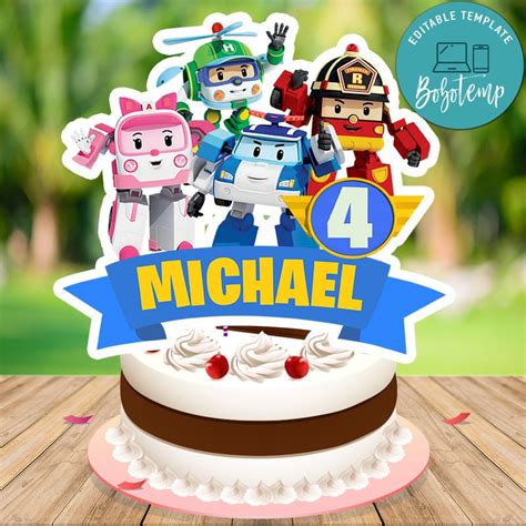 Robocar poli Cake Topper Template Printable DIY | Bobotemp