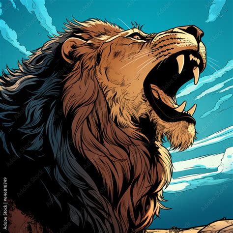 CARTOON ILLUSTRATION OF A LION ROARING Stock Illustration | Adobe Stock