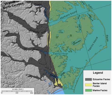 Prehistoric northeastern North Carolina coastline, 125,000 years ago (632 x 540) : MapPorn