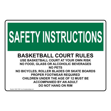 OSHA Basketball Court Rules Use Basketball Court Sign OSIE-17661