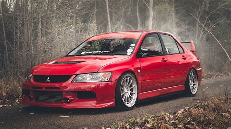 Pictures Mitsubishi Lancer Evolution IX Red automobile 1366x768