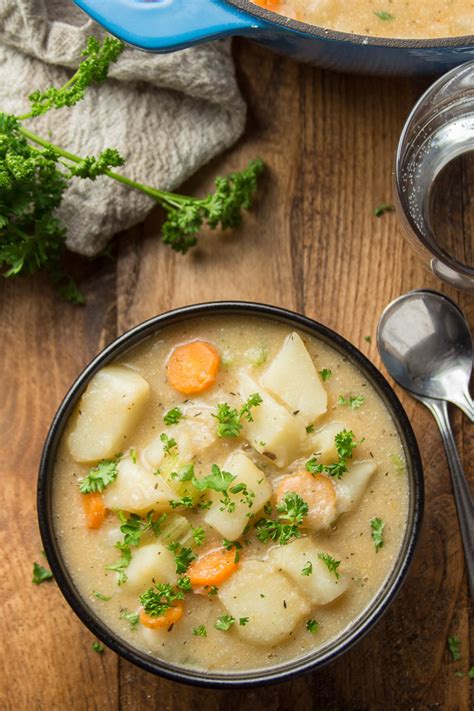 Creamy, classic potato soup goes dairy-free! This vegan potato soup is easy to make, totally ...