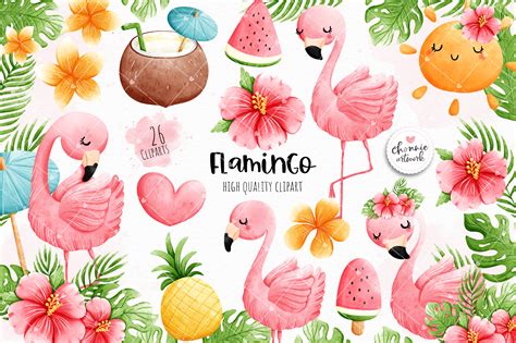 Flamingo Clipart, Tropical Flamingo Graphic by Chonnieartwork ...