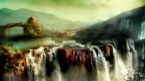 Waterfalls painting, fantasy art, landscape, waterfall, nature HD wallpaper | Wallpaper Flare