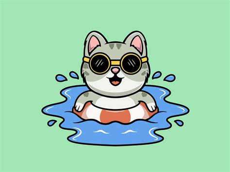 Cute cat swimming cartoon illustration by Cubbone on Dribbble