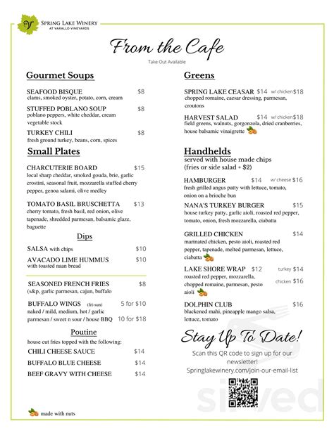 Spring Lake Winery & Cafe menu in Lockport, New York, USA