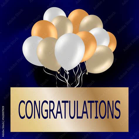 Congratulations card with cute colorful balloons. Festive blue background with gold balloons ...