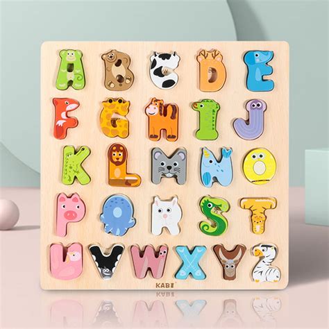 26 Alphabet Wooden Puzzles Early Education Cartoon Animals | Etsy