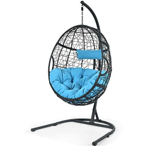 Gymax Hanging Hammock Chair Egg Swing Chair w/ Blue Cushion Pillow Stand | Walmart Canada