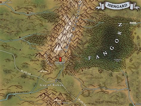 ISENGARD AND BORDERING LANDS: Fangorn forest, west Rohan, Gap od Rohan. High detailed map. Arda ...