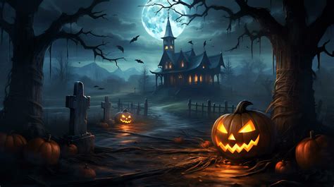 Spooky halloween wallpaper with pumpkin and old house 27807594 Stock Photo at Vecteezy