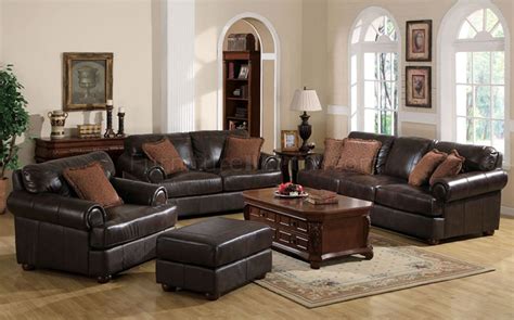 2 Pc Brown Full Leather Traditional Sofa & Loveseat Set