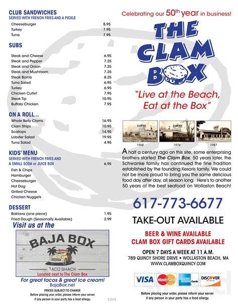 The Clam Box menu in Quincy, Massachusetts, USA