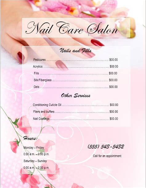 8 Free Sample Nail Services Salon Price List Templates - Printable Samples