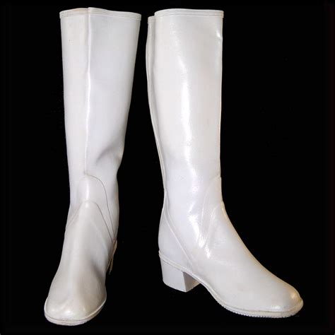 Vintage white rubber rain boots 7.5 knee high go go boots