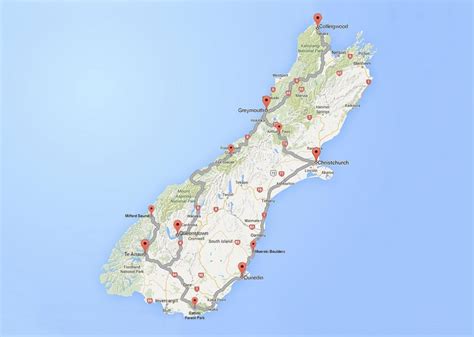 Road trip map south island new zealand - Detailed road map of south island new zealand ...