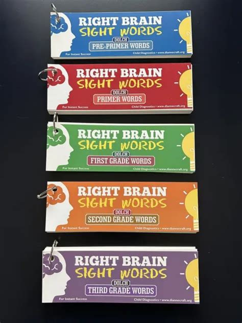 DIANNE CRAFT RIGHT Brain Dolch Sight Word Flashcards Complete Set of 5 $48.00 - PicClick