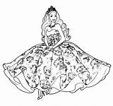 Princess Barbie In Dress Coloring Page  Free Printable Pages sketch template