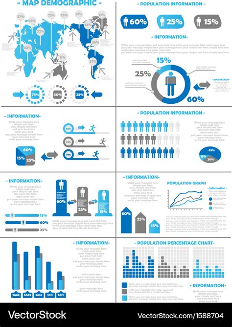 Infographic demographics population 3 blue Vector Image