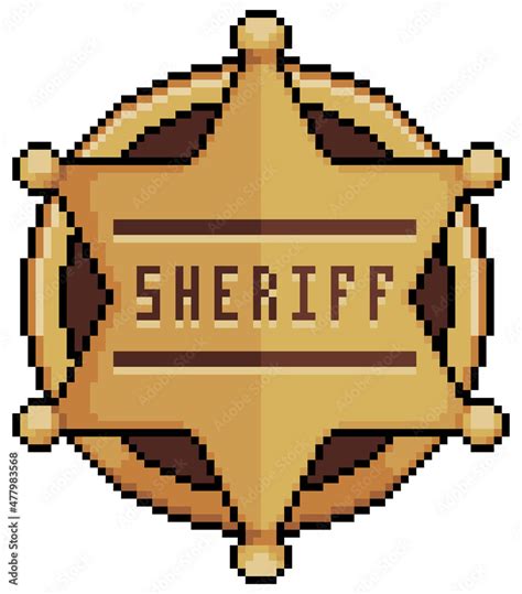 Pixel art Sheriff badge in star shape. police insignia vector icon for 8bit game on white ...