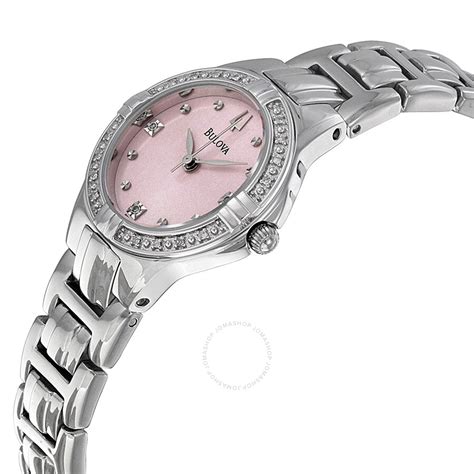 Bulova Diamond Pink Dial Stainless Steel Ladies Watch 96R171 - Diamond ...