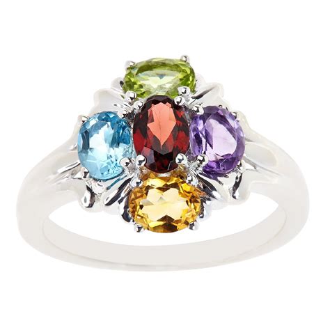 Ladies Sterling Silver Multi-Colored Gemstone Ring