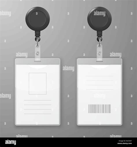 Vector Realistic Blank Office Graphic Id Cards with Round Clasp Reel Holder Clip Closeup ...