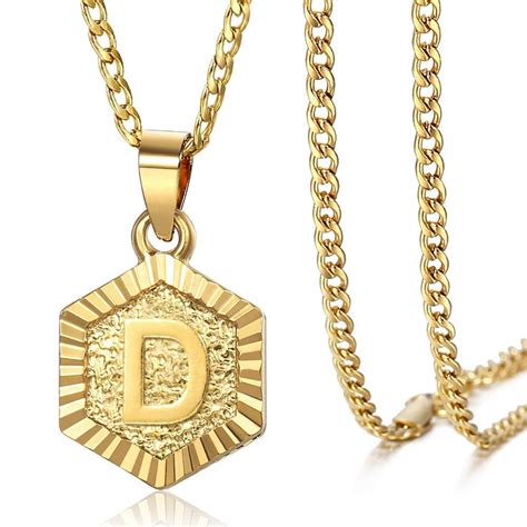 Hexagon Gold Filled Initial Letter A to Z Pendant Necklace Women Men 18" Chain - Walmart.com