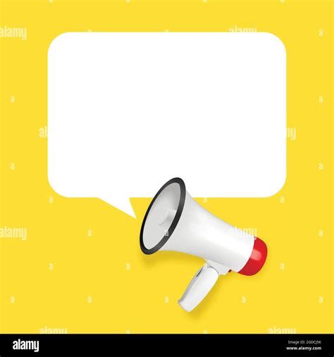 Vector Realistic 3d Simple White Megaphone with Speech Buble on Yellow Background. Design ...