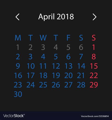 April 2018 calendar background Royalty Free Vector Image