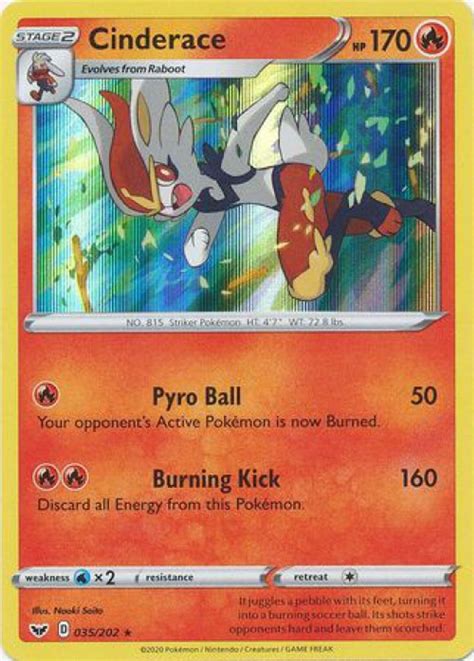 Pokemon Sword Shield Base Set Single Card Rare Holo Cinderace 35 - ToyWiz