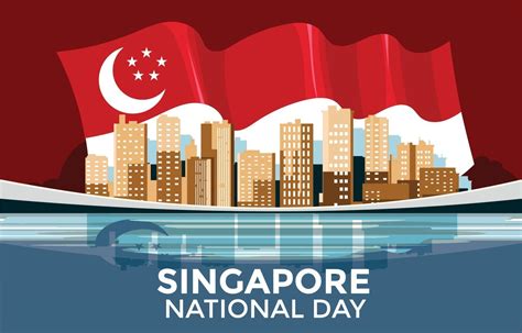 Singapore National Day with Skyline and Flag Background 3111945 Vector ...