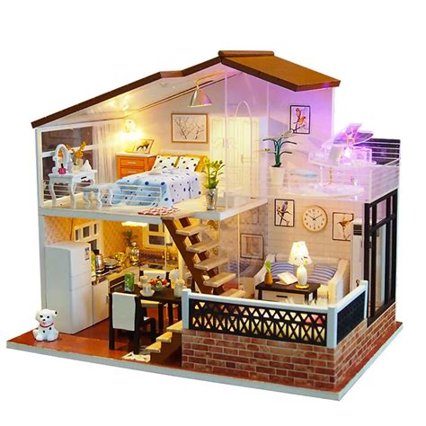 DIY Dollhouse Miniature Doll House DIY Cabin Sunligh With Furniture Children Adult Model ...