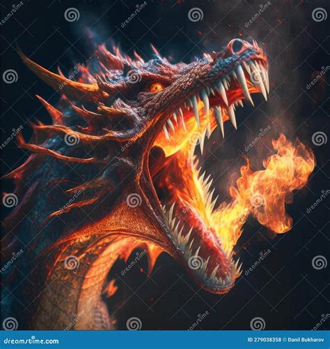 Angry dragon with fire stock illustration. Illustration of bonfire ...