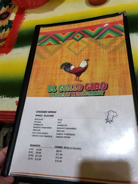 Menu at El Gallo Giro restaurant, Memphis, Lamar Ave