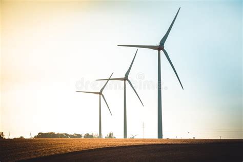 Rural Landscape with Working Wind Turbine Stock Image - Image of ...