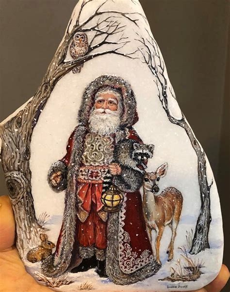 Santa Claus painted rock by Diane Davis | Painted rocks, Rock painting art, Art