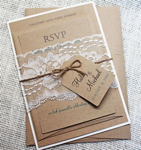 Rustic Kraft Wedding Invitation with Vintage Lace Twine | Etsy in 2021 | Wedding invitations ...