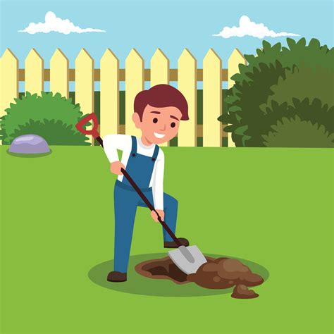 ute little boy digging hole with shovel vector cartoon illustration at his backyard 8384927 ...