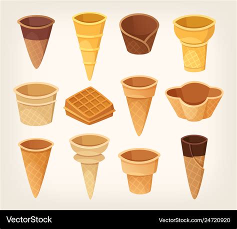 Variations of waffle cups and cones for ice cream Vector Image