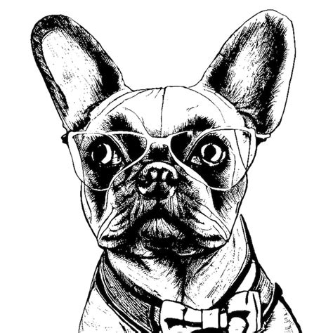 Premium Photo | French bulldog dog wear a glasses line drawing black ...