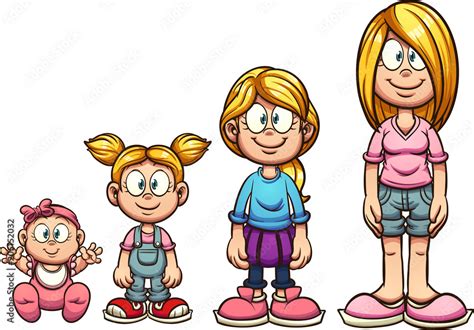 Cartoon girl growing up from baby to teenager. Vector clip art ...