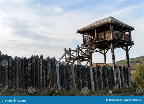 Wooden Palisade with a Tower of Vikings Stock Photo - Image of wood ...