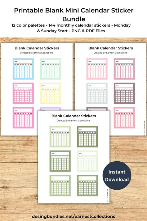 144 Printable Blank Calendar Stickers For Planner