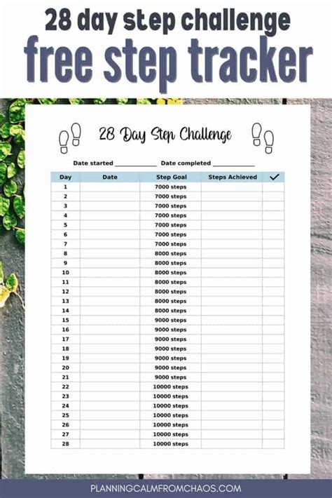 Free Printable Step Tracker - 28 Day Step Challenge - Planning Calm ...