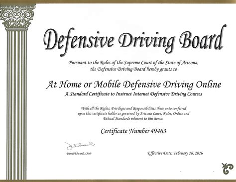 Defensive Driving Certificate Template